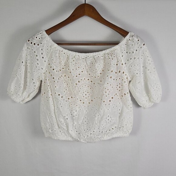 Windsor White Eyelet Off Shoulder Crop Top M Cottagecore Boho Summer‎ Blouse - Picture 2 of 7